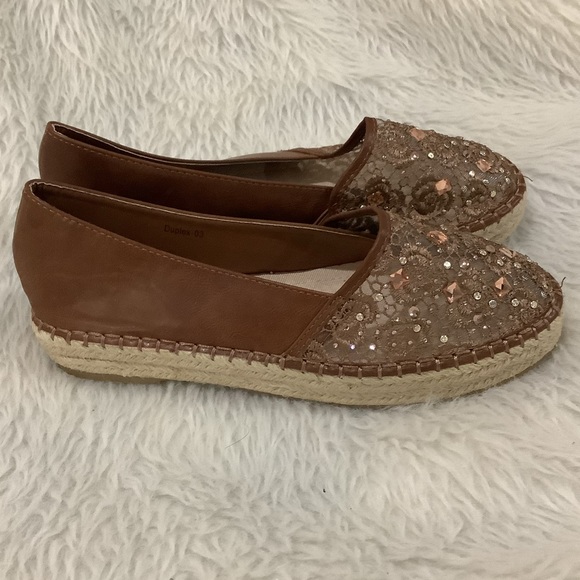 Women’s Brown Rhinestone sparkling Espadrille Platform summer beach shoe… - Picture 13 of 14